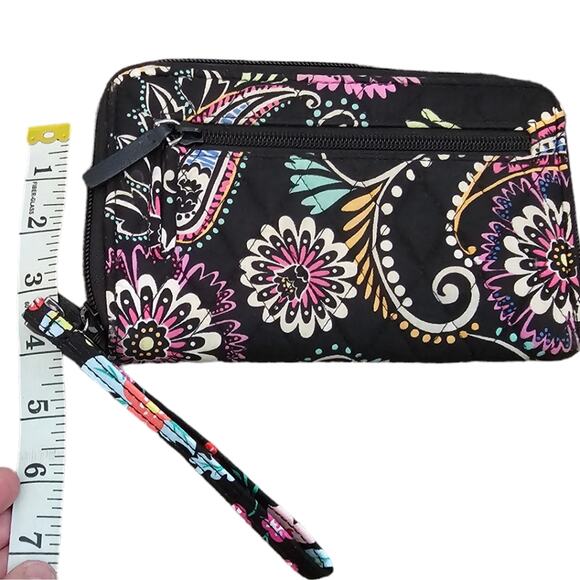 Vera Bradley Banana Swirl Black and Pink Floral Paisley Wallet Wristlet - Picture 10 of 11